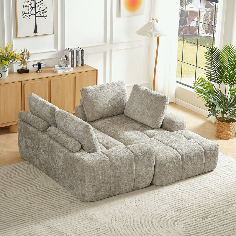 Canapé modulaire en L surdimensionné avec coussin moelleux, Orienté à droite, Chenille kaki