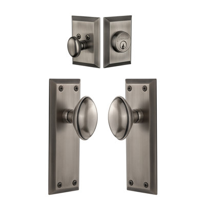Fifth Avenue Long Plate Complete Entry Set with Single Cylinder Deadbolot and Eden Prairie Knob