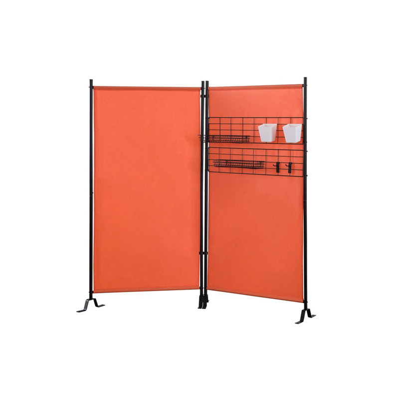 Paravent à deux panneaux Akenside 24 "par panneau avec support à accessoires, gris, Orange, 71" H x 74.25" W x 12" D