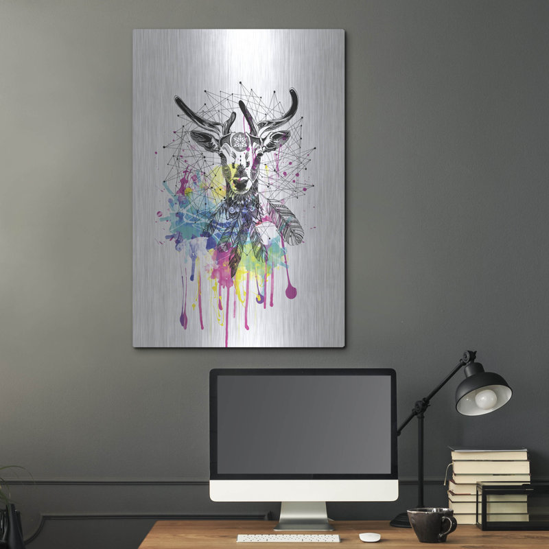 "Deer" par Karin Roberts sur métal, H 36 po x l 24 po