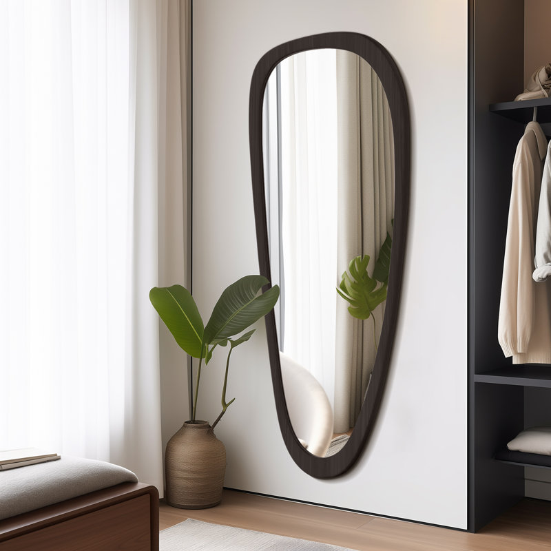 Doruk Irregular Wooden Bathroom/Vanity Mirror, 48" x 22", Black