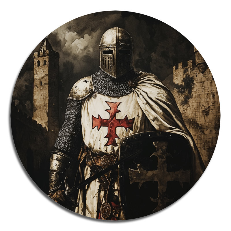 Les Croisades sacrées, "Soldat à Jérusalem II" - Armée, art mural rond en métal, H 36 po x l 36 po