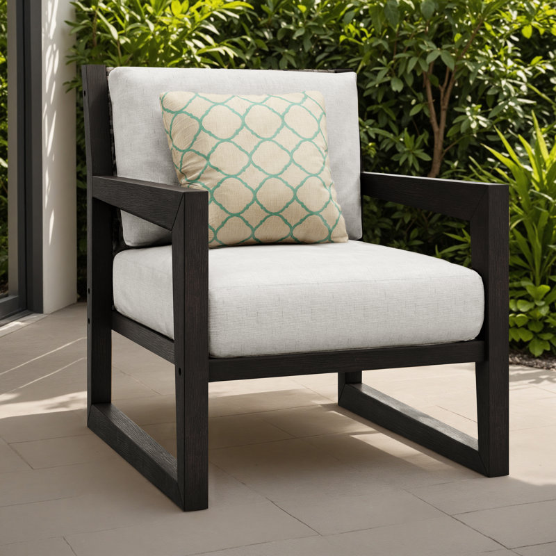 Norrell Acacia Solid Wood Outdoor Lounge Chair with Cushions & Sunbrella Pillow, Light Gray/Espresso Brown