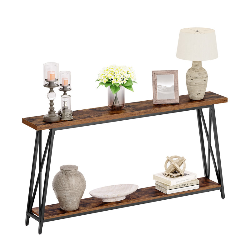 Sabira Console Table with Storage Extra Long Sofa Table Behind Couch, 31.5" H x 63" W x 9.45" D, Rustic Brown