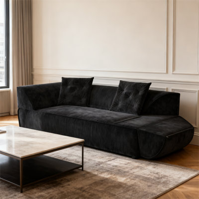 79.5" Convertible Boneless Sofa Cloud Couch 3-In-1 No Assembly Required with Foldable Back Arm For Living Room, Black