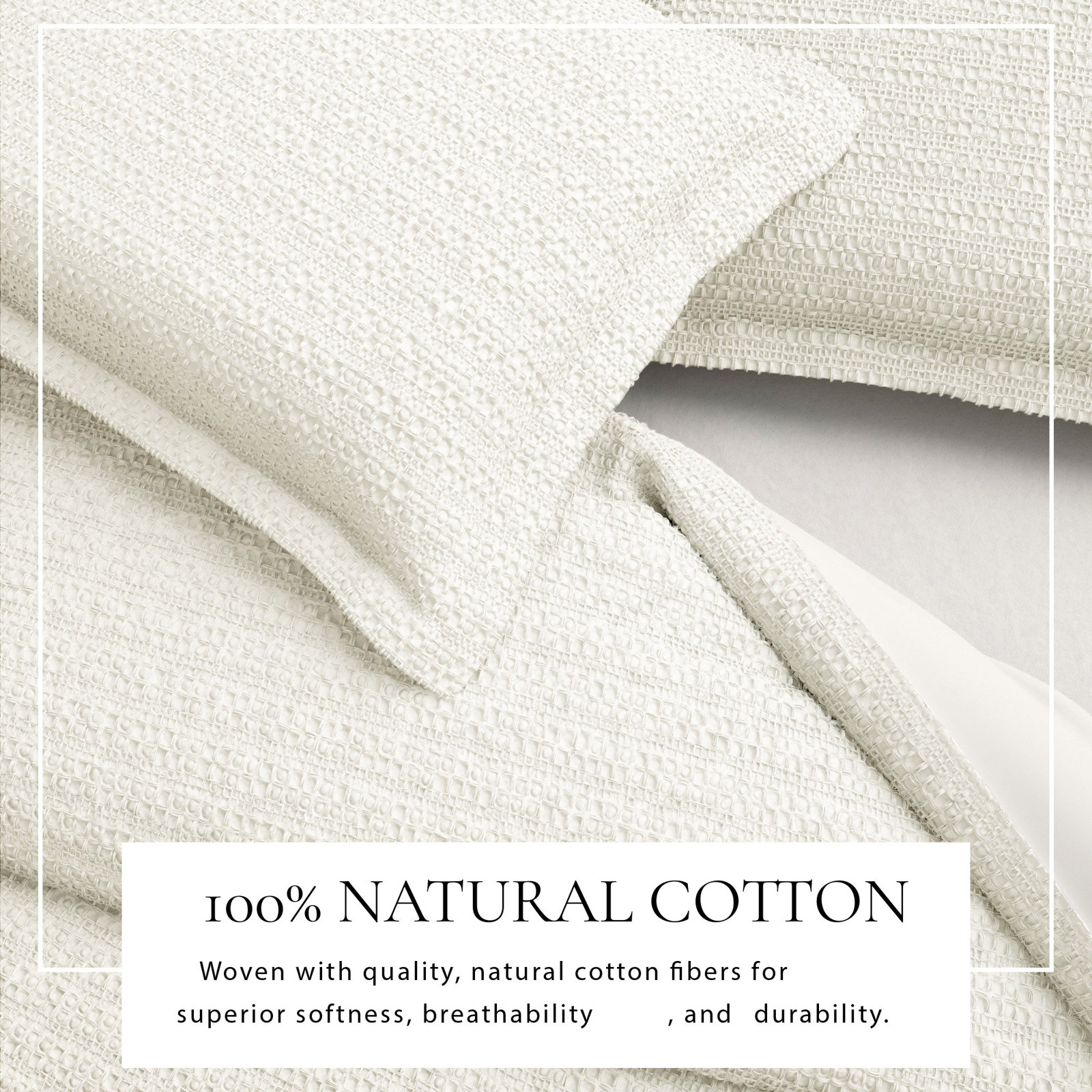 Waffle Cotton Duvet Cover Set, Natural, Full / Queen Duvet + 2 Shams