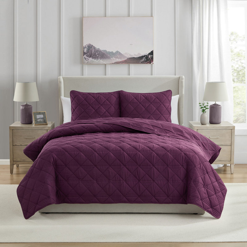 Ensemble de courtepointe en microfibre diamant 3 pièces VCNY Home Lucy, Bourgogne
