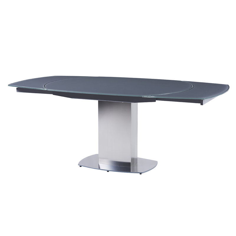 Conanso Oval Glass Top Metal Base Dining Table, Silver/Grey