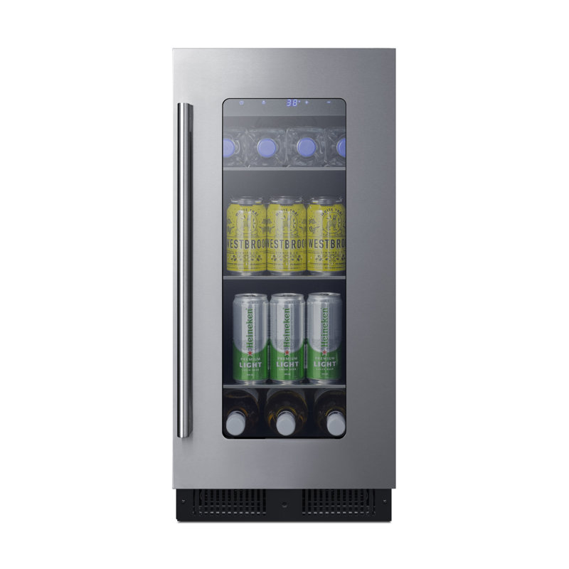 Summit Appliance 14.75'' W Convertible 30 Cans (12 oz.) 2.3 Cubic Feet Beverage Cooler with Reversible Glass Door, Black