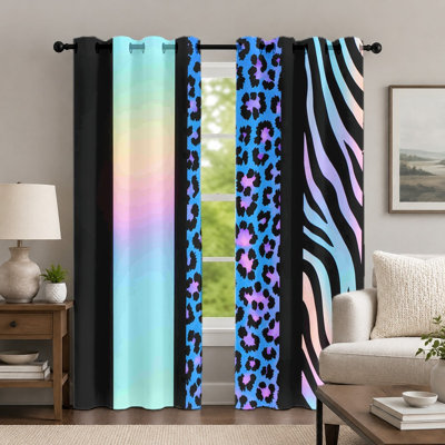 2Pcs Colorful Leopard and Zebra Print Curtains, Vibrant Animal Pattern Aesthetic Drapes, Modern Gradient Colorblock Art Grommet Panels, Window Treatment for Bedroom Living Room Decor