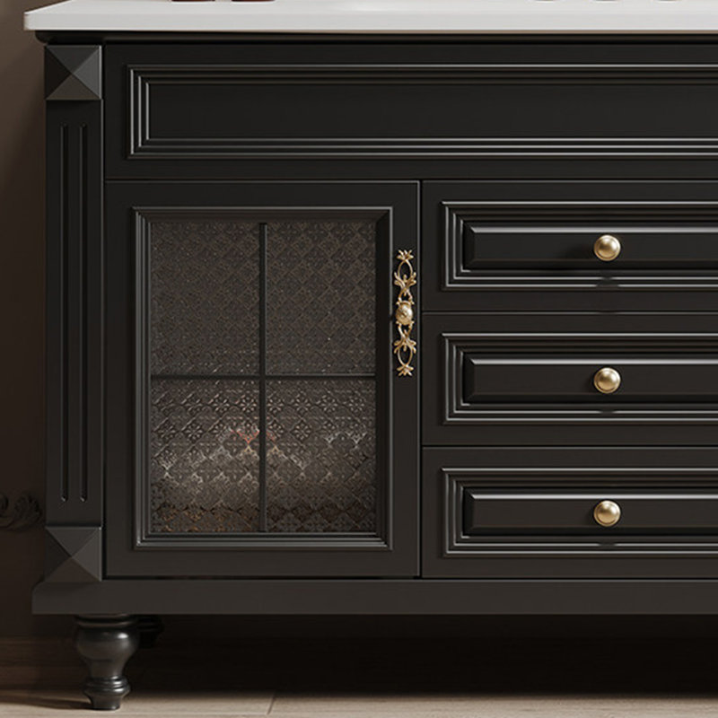 Armoire de salle de bain rétro française, H 33,5 po x l 63 po x P 21,7 po, Noir