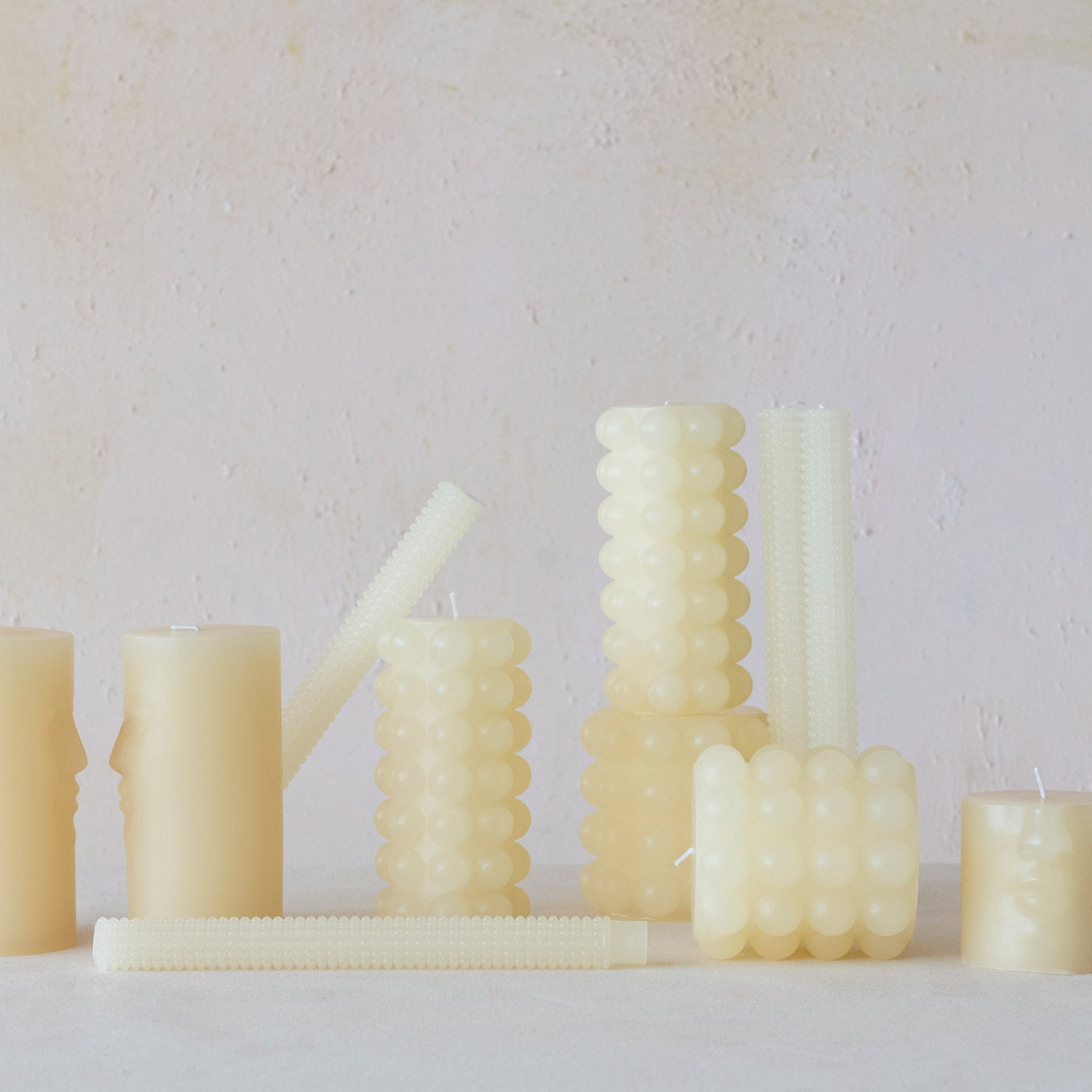 Nessa Unscented Taper Candle Set, Cream