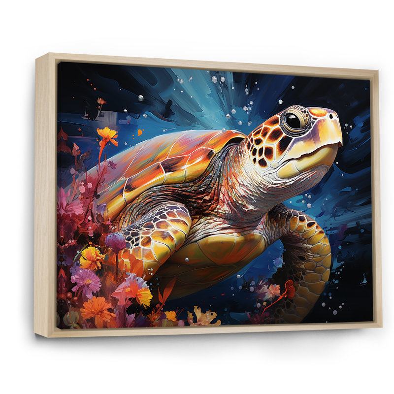 Tortue sereine sous l'eau, Cadre naturel flottant, H 24 po x l 32 po x P 1 po