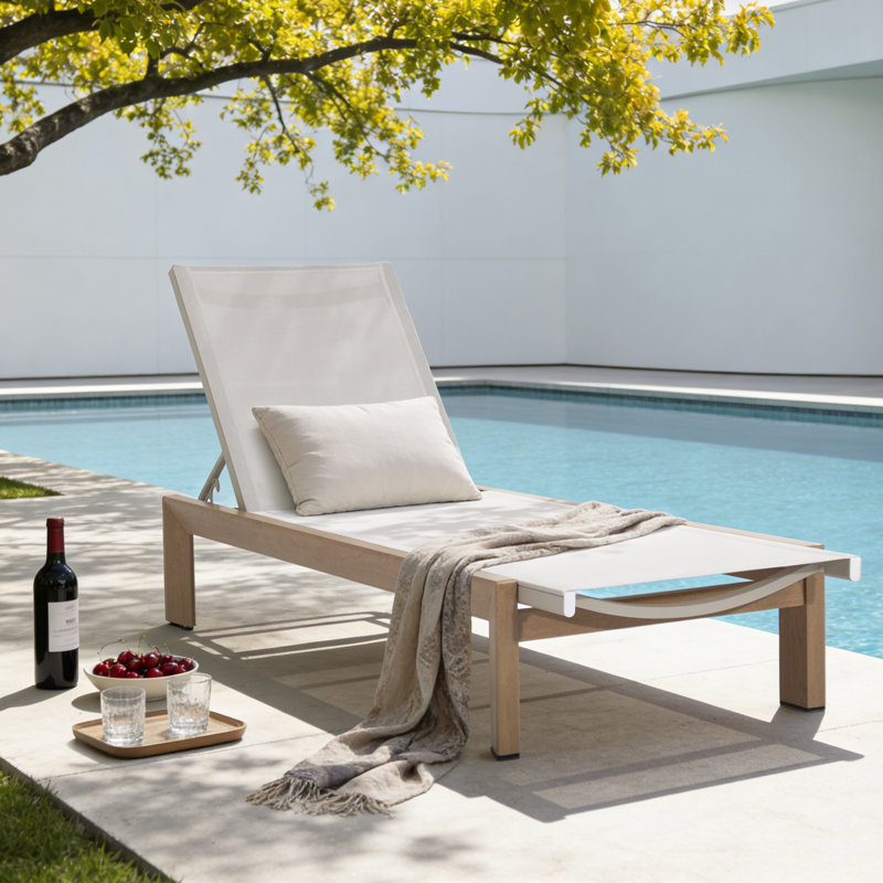 Méridienne extérieure en aluminium à assemblage rapide, méridienne en placage de grain de bois pour patio, méridienne triangulaire en tube d'aluminium (1 seule chaise)