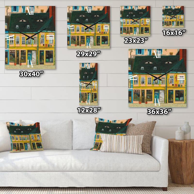 Yellow Facade of Houses In Street In Paris - French Country Wall Clock, Small