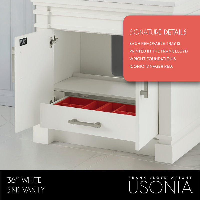 FLW Harmony 36 Wood Sink Vanity, White, 36