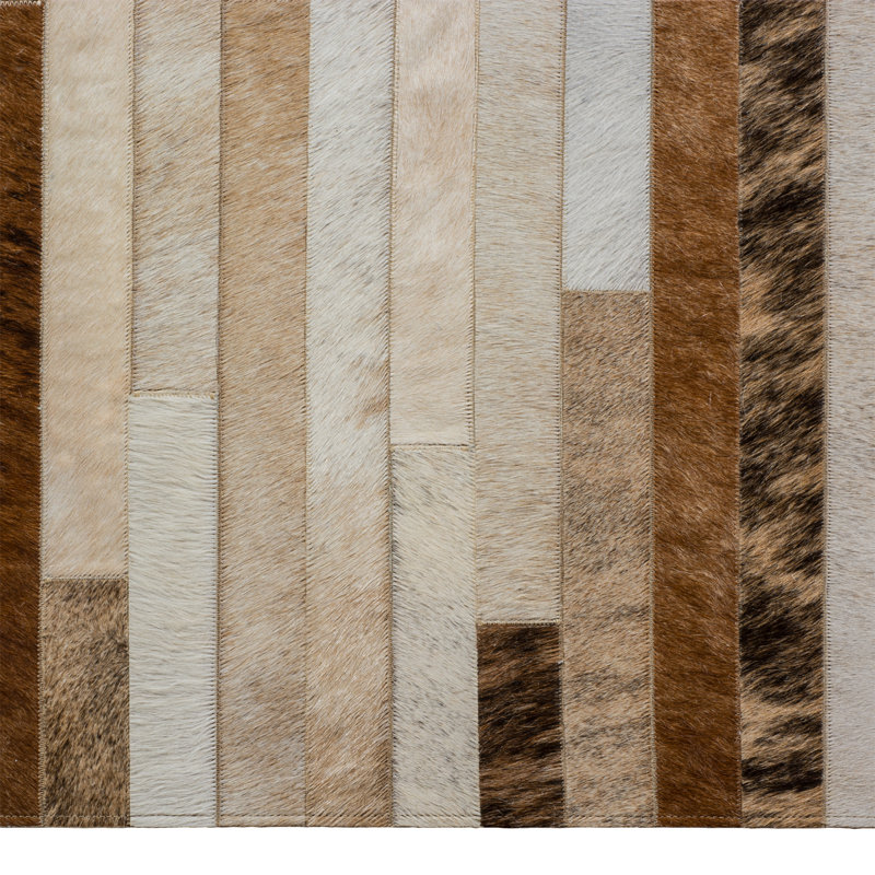 Tapis taupe rayé en cuir fabriqué à la main Poseidon, 6 x 9