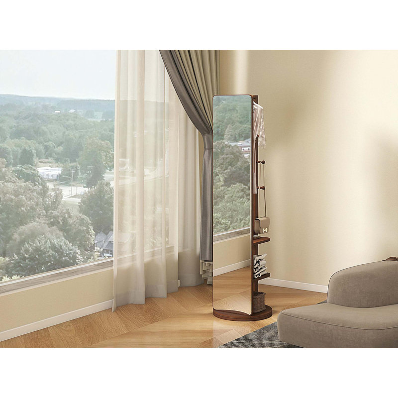 Full-body mirror, solid wood + rubber wood + glass, 19.6*68.8in(mirror width:15.7in) Large mirror for viewing the whole body, easy to dress and tidy up and place in the bedroom/living room (Walnut)
