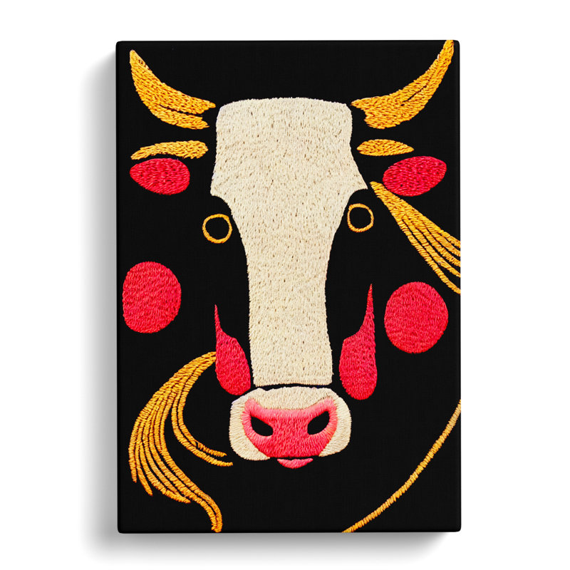 Cow Embroidery - Wrapped Canvas Print, 50cm H x 35cm W x 3cm D