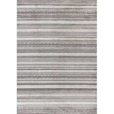 8' X 11' Gray And White Striped Area Rug