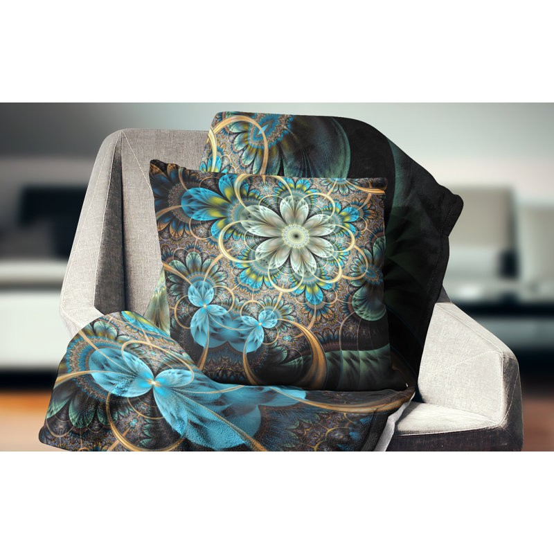 Fleurs bleu clair fractales bleues - coussin imprimé floral, 18 po x 18 po, Coussin décoratif