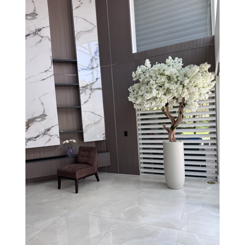 White Cherry Blossom Tree In Matte Planter, Beige