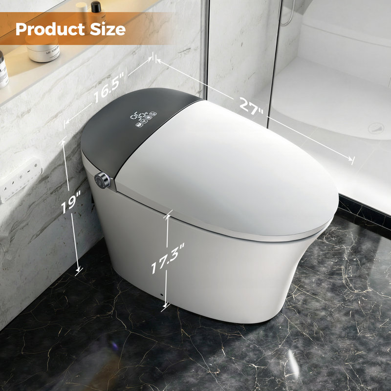 Rizzon ADA Height Smart Bidet Toilet with Foam Shield, Radar Sensing & Foot-Activated Lid, MaP 1000g Rated Powerful Flush,Soft-closing Heat Seat,Warm Wash/dryer,Remote Control
