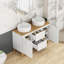 Meuble-lavabo autoportant avec 2 lavabos ronds, 2 portes et 2 grands tiroirs pour un rangement spacieux et élégant