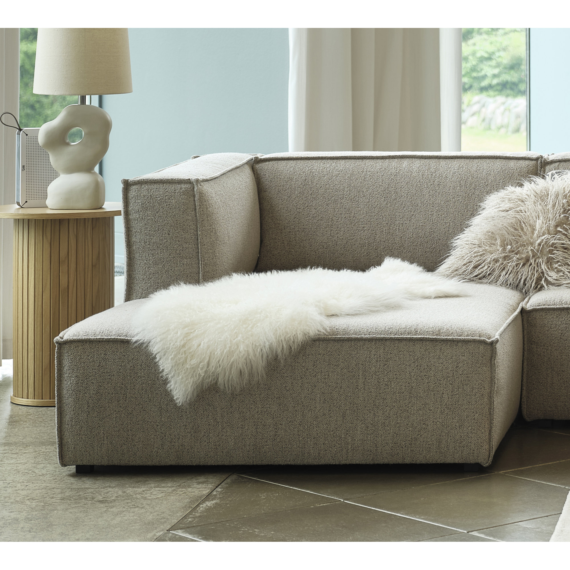 Shonnard Upholstered Chaise Lounge, Taupe Performance Boucle, Left Hand Facing