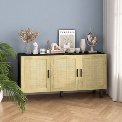Sideboard Buffet Cabinet, Kitchen Cabinet, Coffee Bar Cabinet with 3 Rattan Doors
