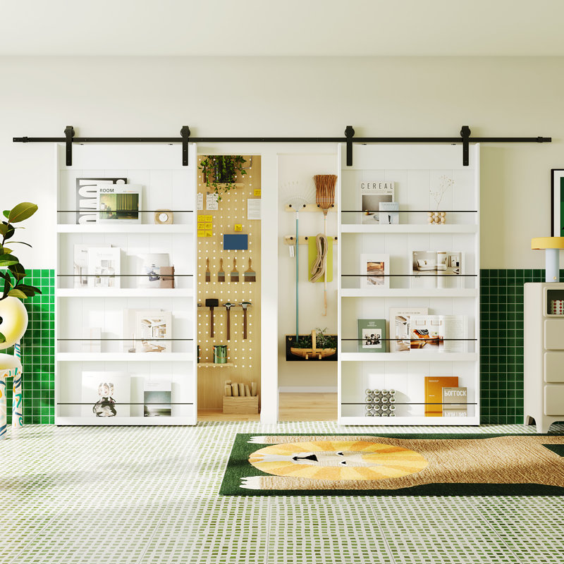 Double Sliding Barn Doors - Four Levels Shelfs With Hardware Kit Included,Need Assemble