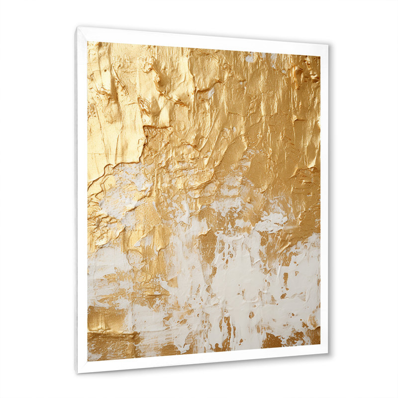 Gentle Abundance Retro Gold Abstract I - Peinture abstraite, art mural, H 40 po x l 30 po x P 1,5 po, Cadre simple blanc