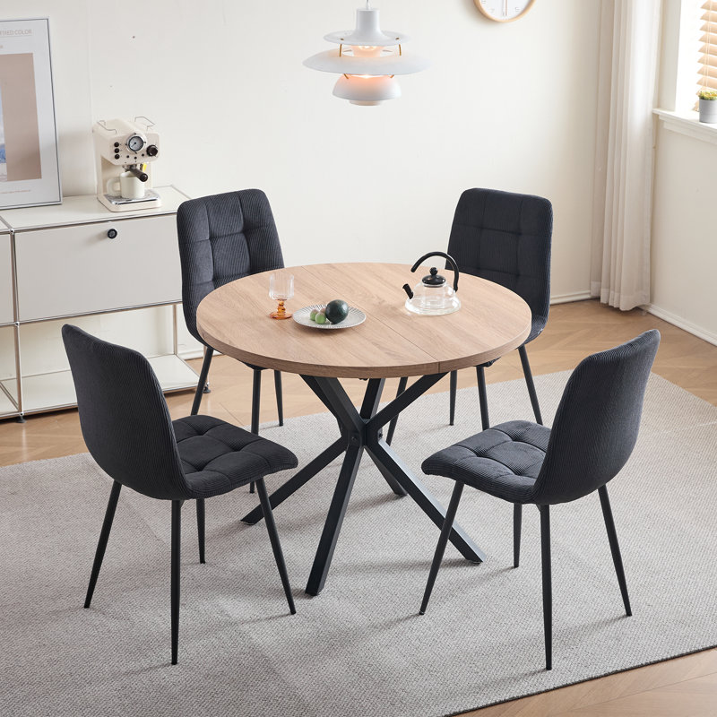 50cm H Corduroy Upholstered Metal Side Chair, Black