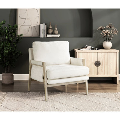 Chaise d'appoint contemporaine en bois massif avec structure en tissu d'ameublement crème