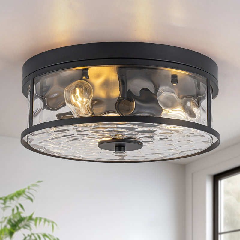 3-Light Clear Hammered Glass Flush Mount