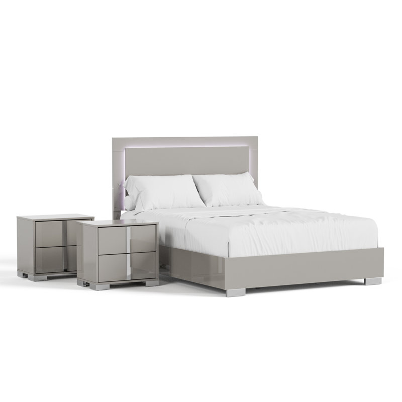 Ensemble de chambre Duckworth, Très grand, Gris taupe, Trois pièces : lit, 2 tables de chevet