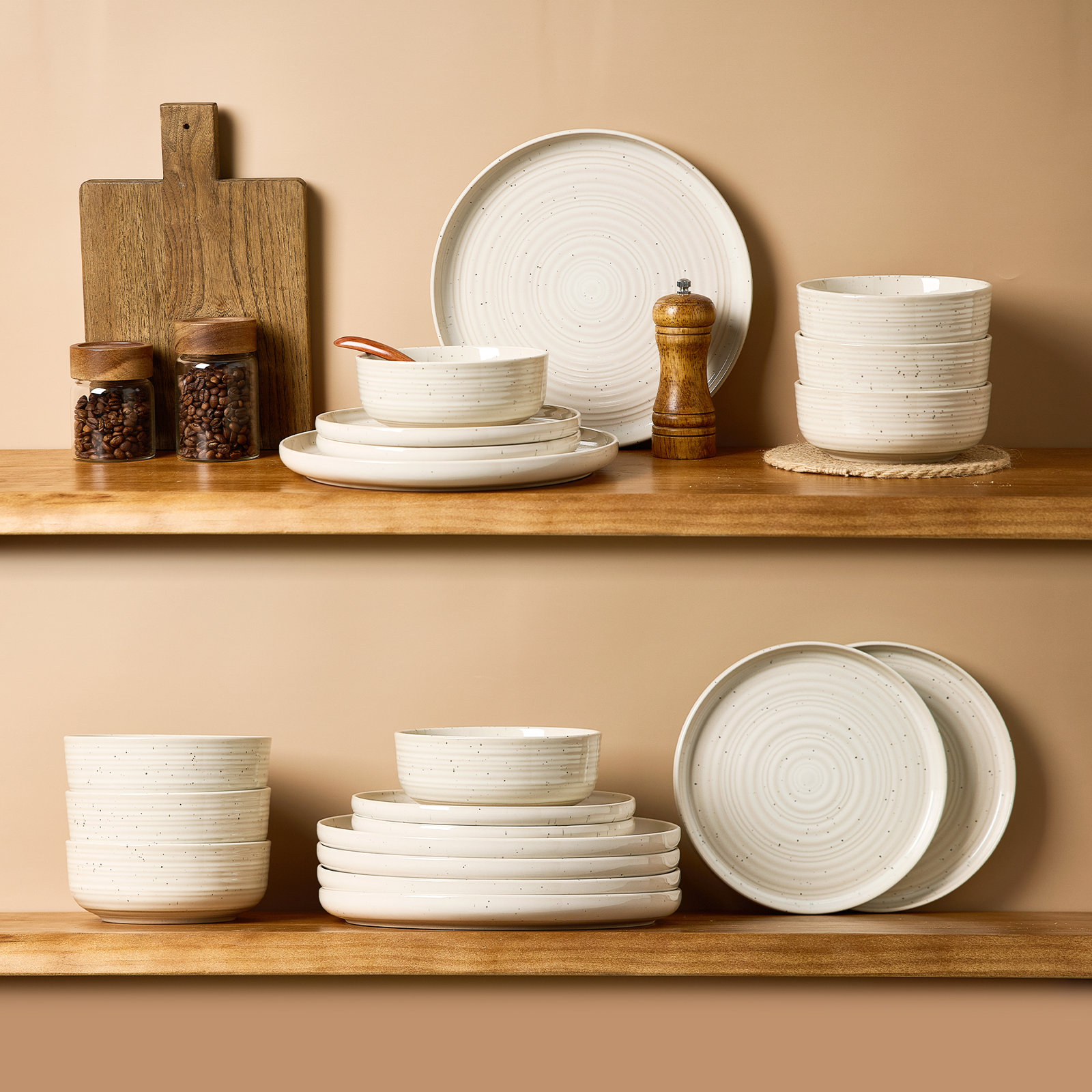 Stoneware Dinnerware Set, Beige
