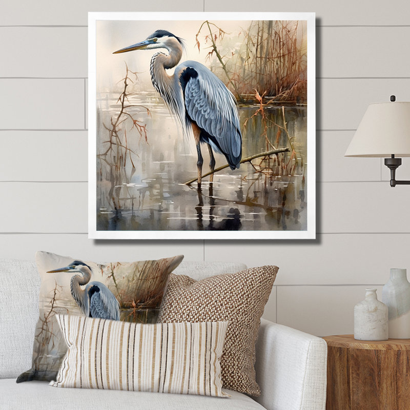 «Graceful Heron Waterbird IV - Heron», art mural, H 30 po x l 30 po, Blanc, Cadre photo unique
