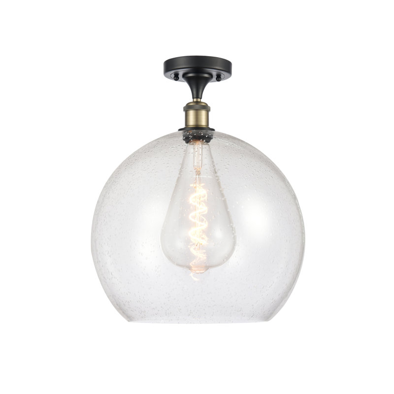 Plafonnier semi-encastré 1 lumière, Ampoule non incluse, H 18,38 po x l 13,75 po x P 13,75 po, Noir / laiton antique