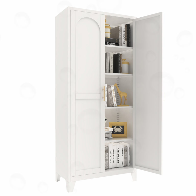 Armoire de rangement en métal avec portes et tablettes réglables, Blanc