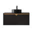 Meuble-lavabo flottant 36 po, lavabo en céramique noire, motif en pierre, plateau fritté et armoire en sergé