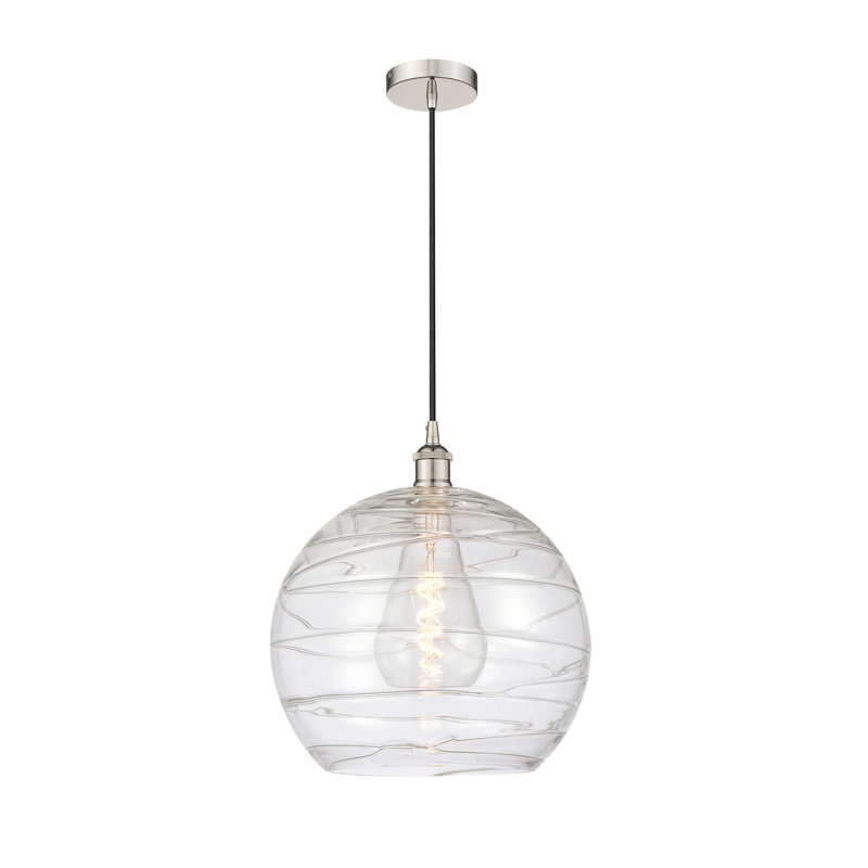 1 - Light Single Globle Pendant, 15.88" H x 13" W x 13" D, Polished Nickel, Clear