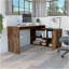 Bureau d'ordinateur moderne en L avec rangement ouvert et fermé - brun foncé-422244289