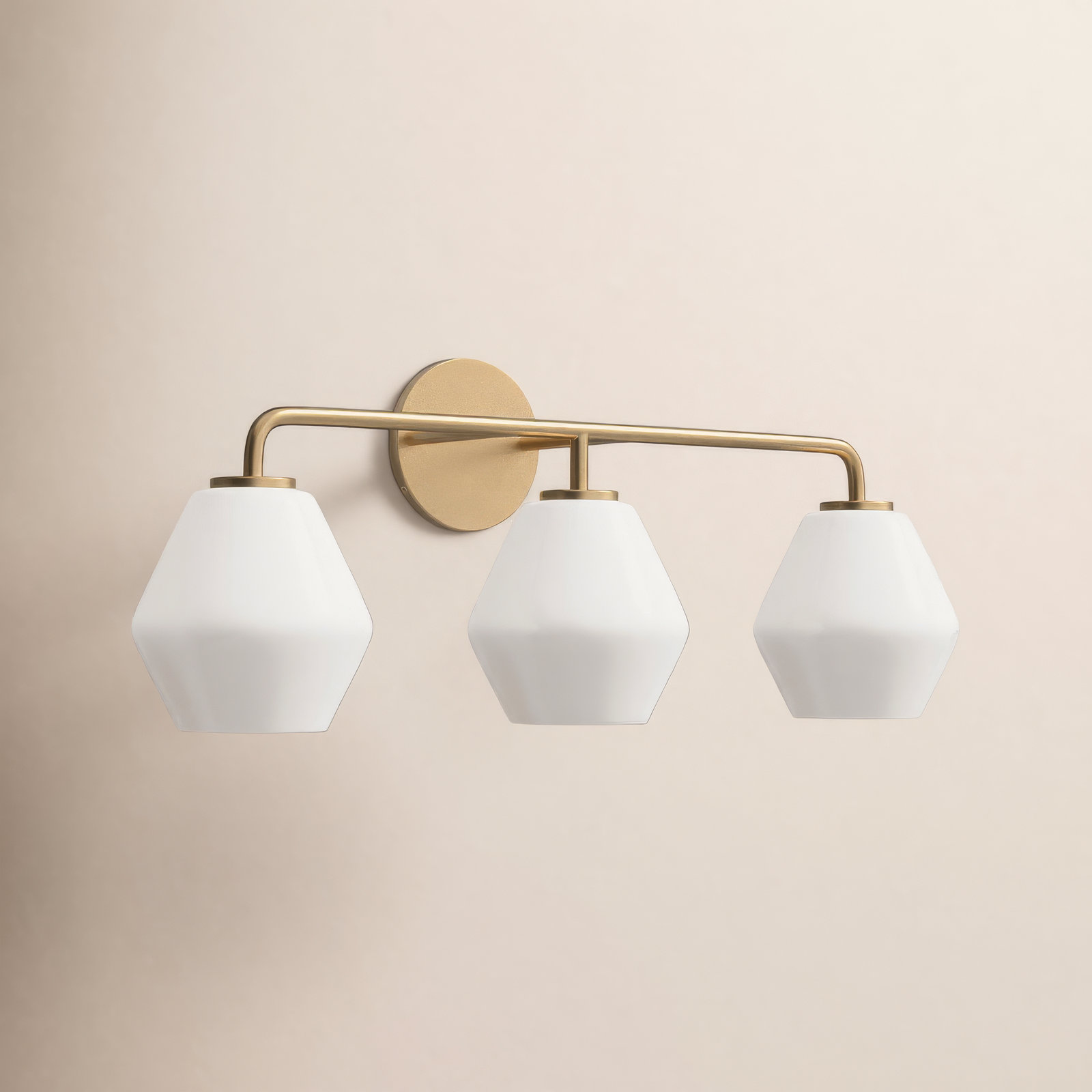Rooks 3-Light Dimmable Vanity Light, Satin Brass, White