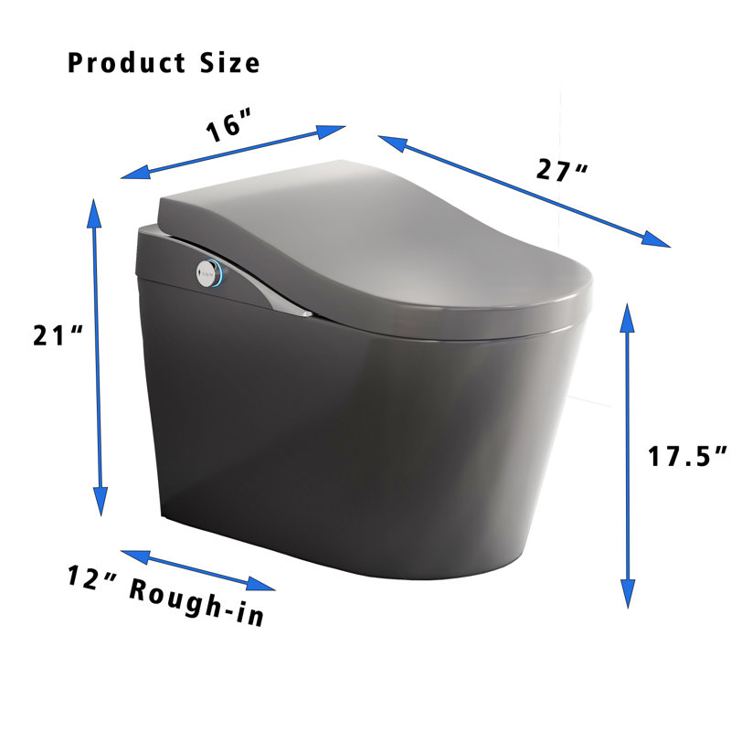 17.5" Comfort Height Smart Bidet Toilet Combo 3 Color Options One-Piece Intelligent Toilet with Foam Shield Auto Open Close Lid, Heated Seat Warm Air Dryer 12" Rough-in Modern Bathroom Smart Toilet with Bidet