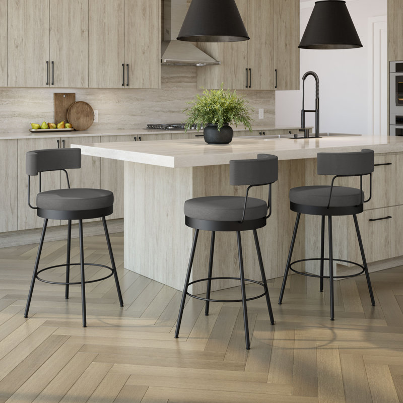 Leatri Swivel Upholstered Counter Stool with Metal Frame, Bar Stool (30.75” Seat Height), Black