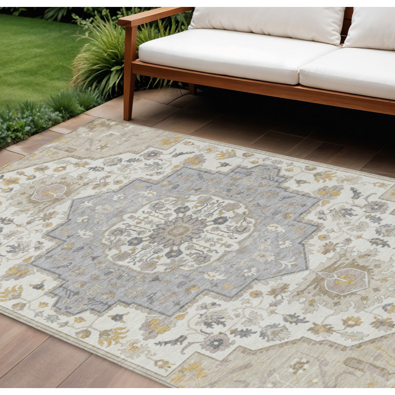Tapis intérieur lavable beige 10 pi x 14 pi ivoire et gris oriental