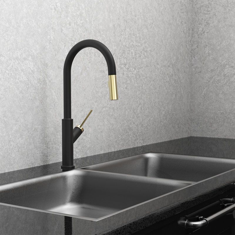 Keeney Pull Down Kitchen Faucet, Matte Black/Gold