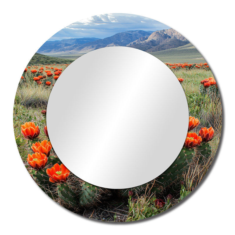 Blooming Cacti Desert At Sunset I - Miroir floral cactus pour décoration murale - imprimé sur métal, 23 po x 23 po