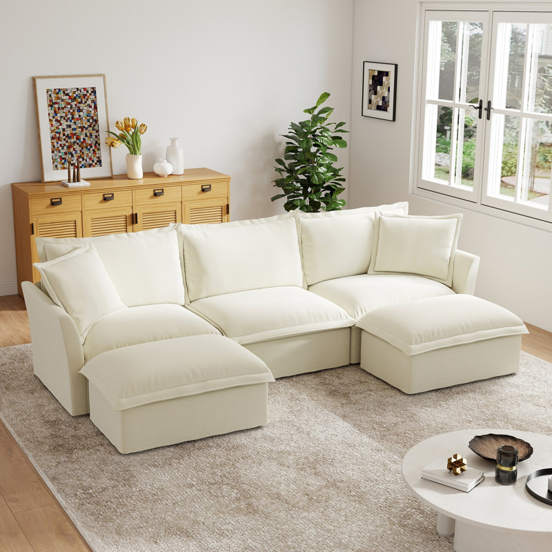 Canapé 120 po avec deux coussins moelleux à 3 places en chenille 120 po, Chenille crème